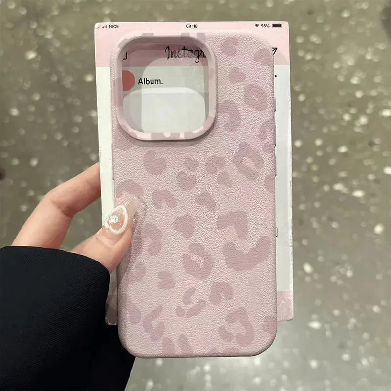 Leopard Print Lychee Pattern Silicone iPhone Case