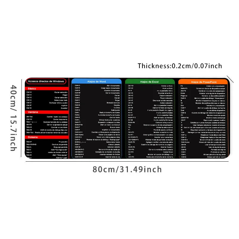 Spanish Excel Shortcuts Mouse Pad Desk Mat