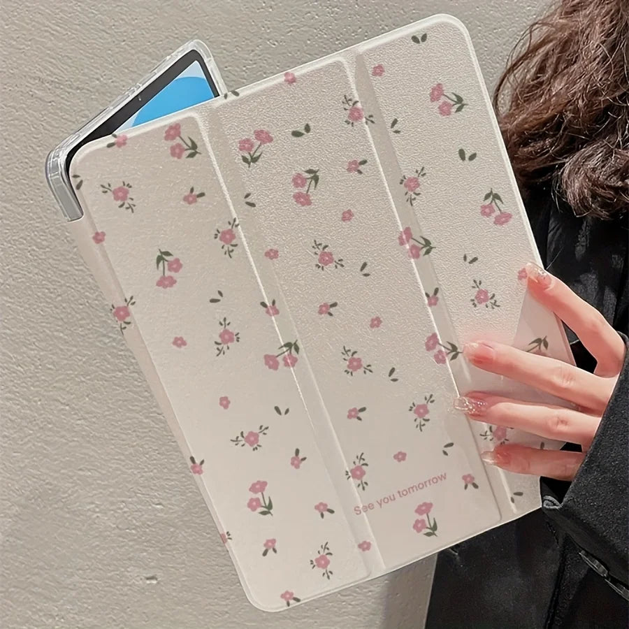 Floral Clear iPad Case with Foldable Stand