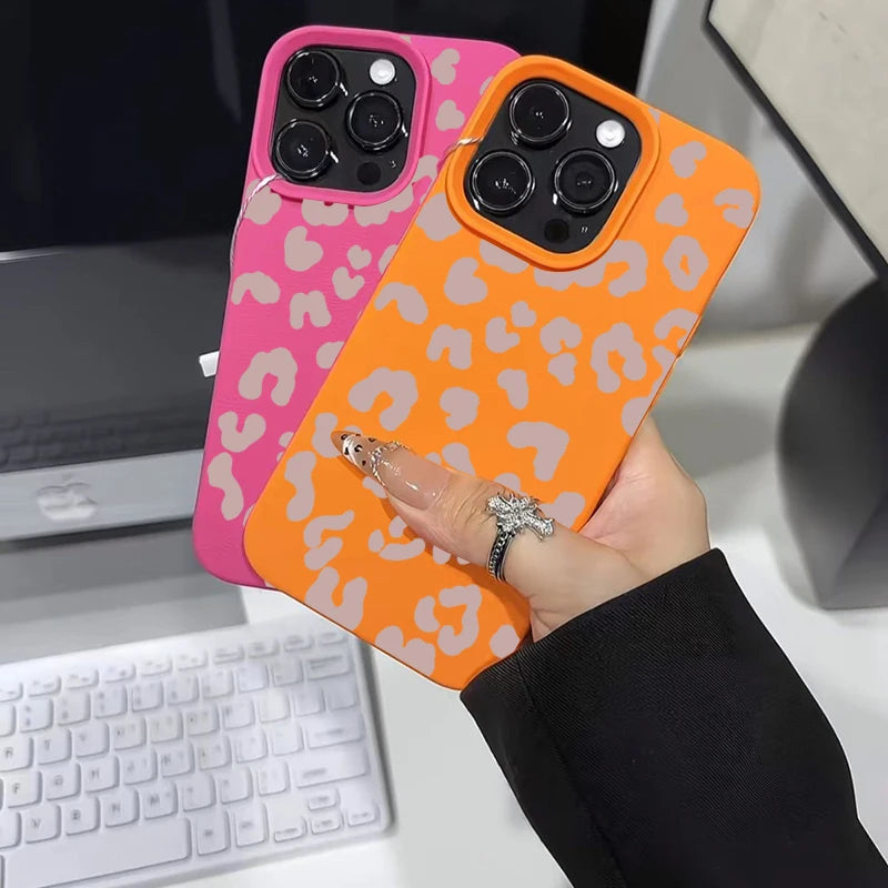 Leopard Print Lychee Pattern Silicone iPhone Case
