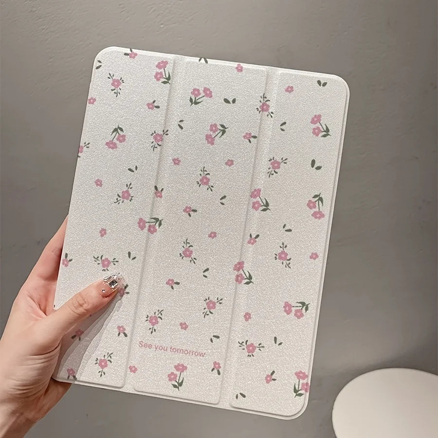 Floral Clear iPad Case with Foldable Stand
