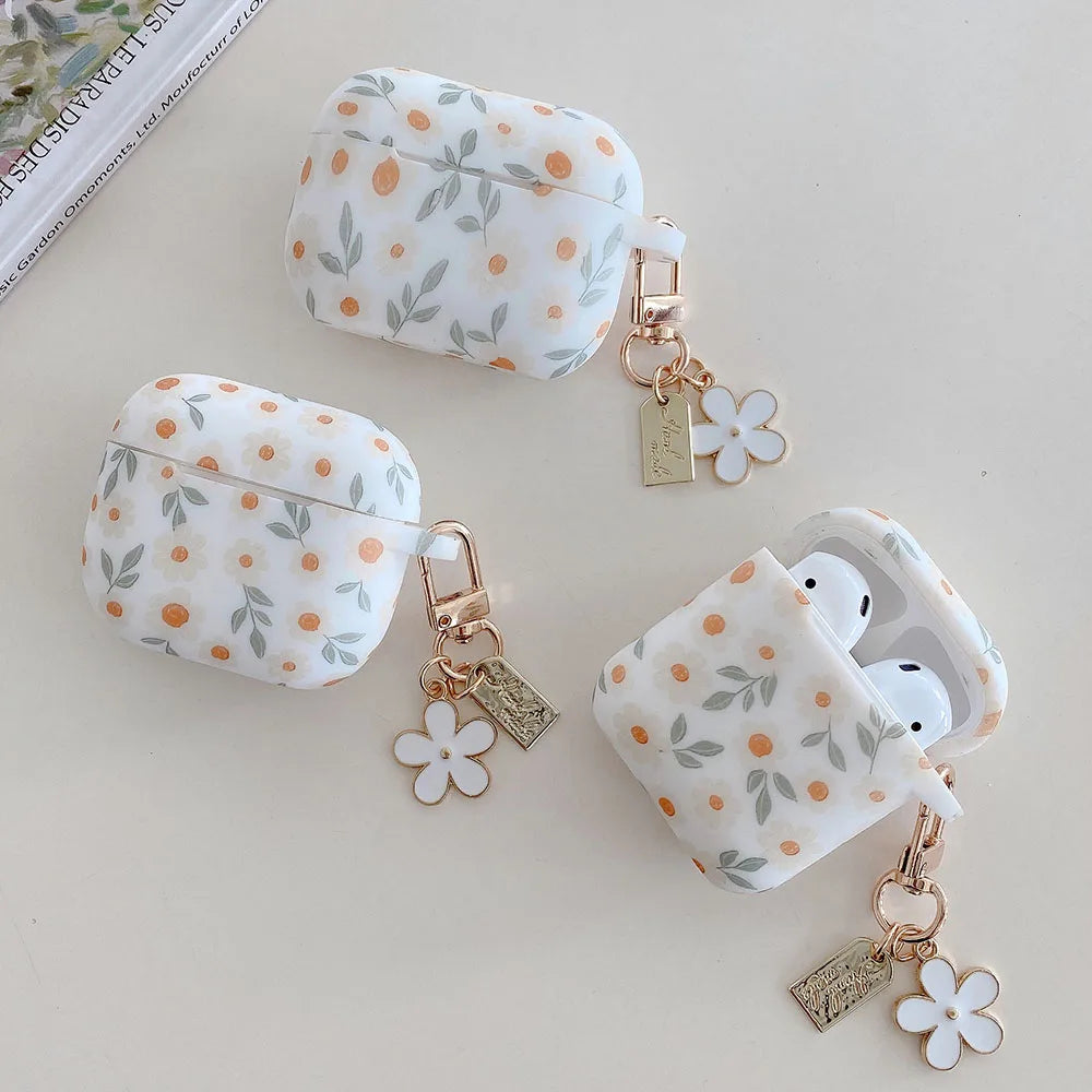 Flower Print AirPods Silicone Case with Keychain