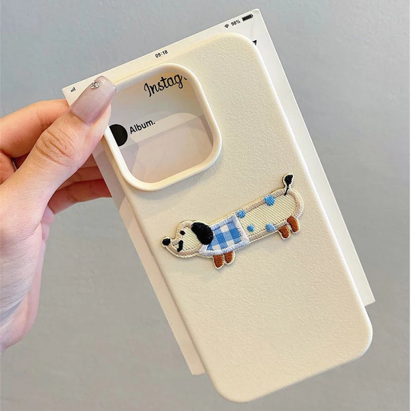 Cute 3D Cartoon Embroidery Dog iPhone Case