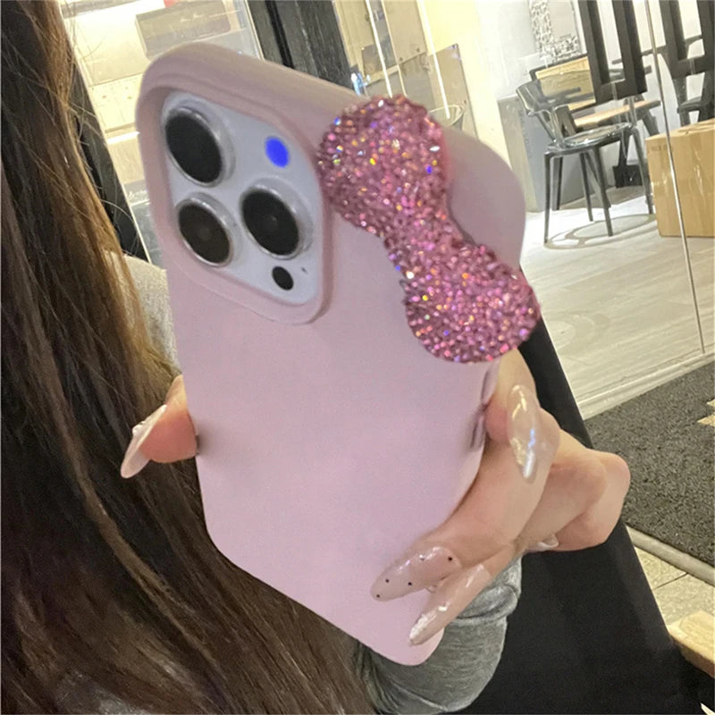 Rhinestone Bow Litchi Pattern Leather iPhone Case