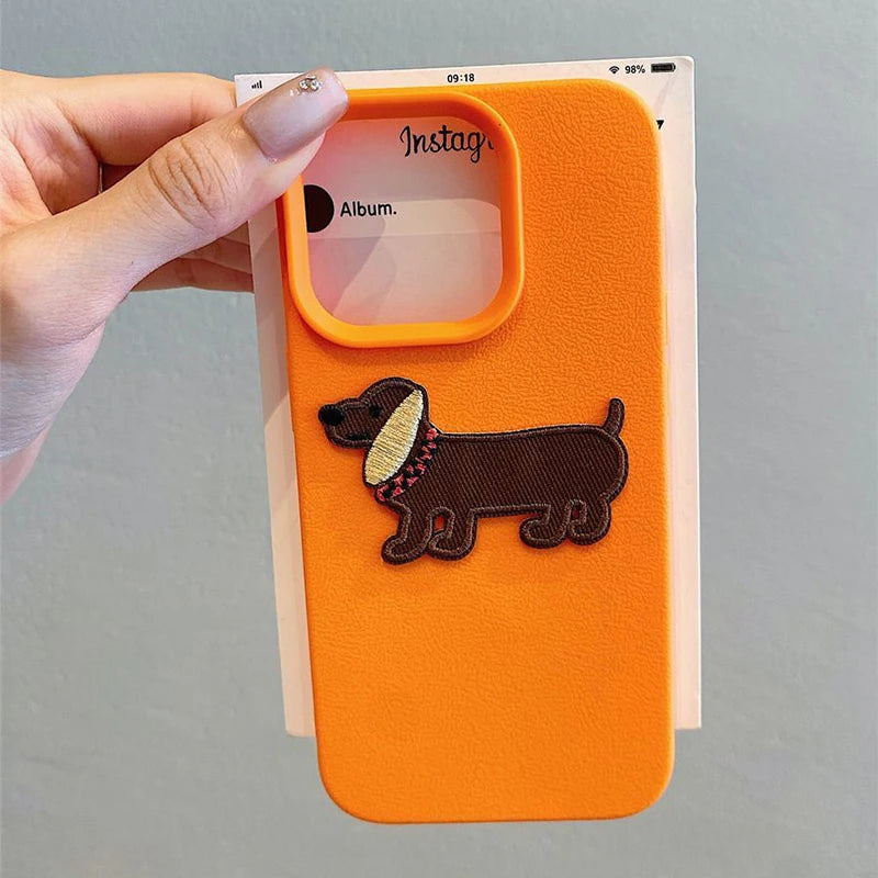 Cute 3D Cartoon Embroidery Dog iPhone Case