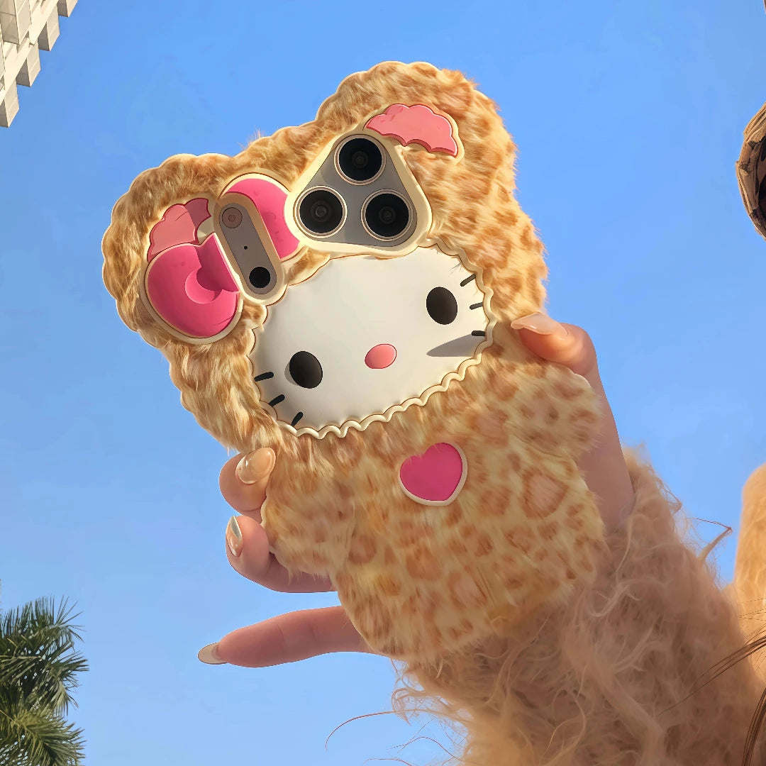 Cute Fluffy Leopard Print Hello Kitty iPhone Case