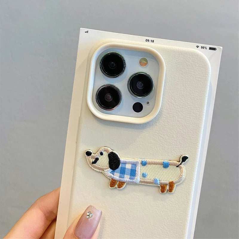 Cute 3D Cartoon Embroidery Dog iPhone Case