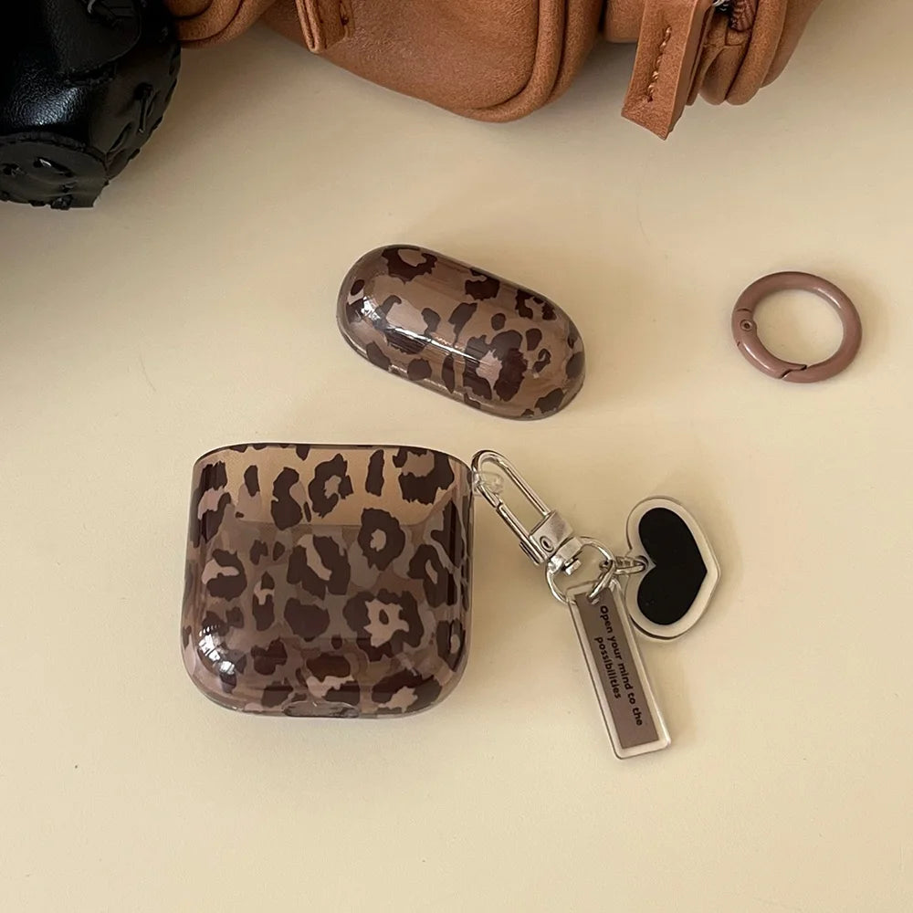 Leopard Print AirPods Case with Heart Pendant
