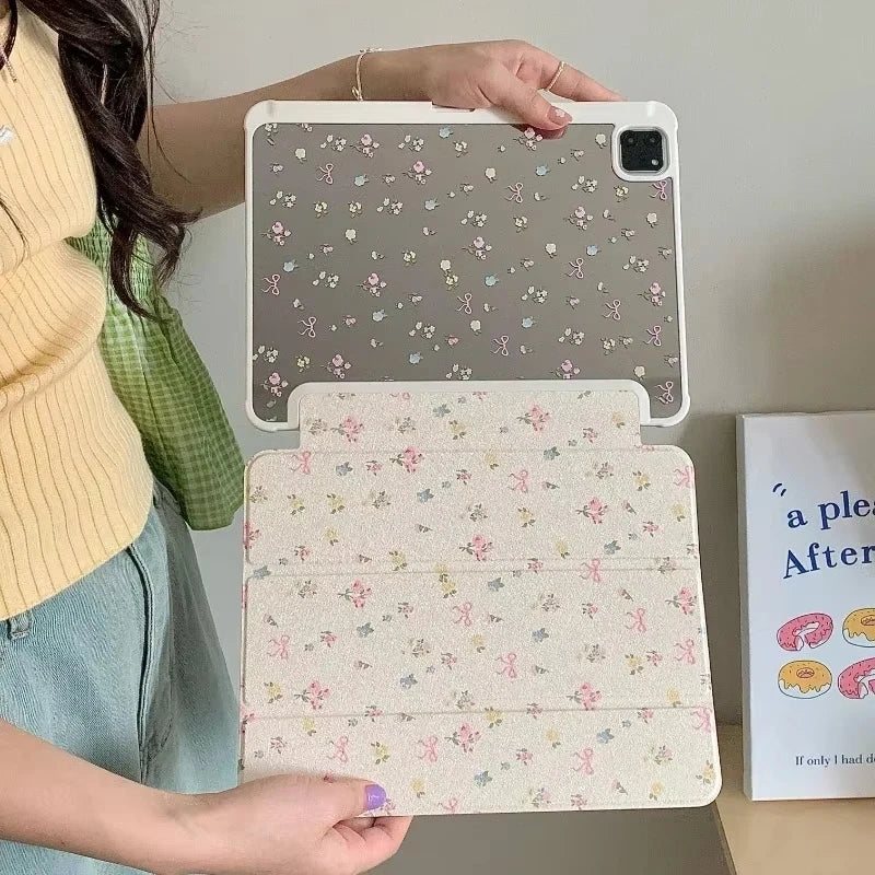 Floral Clear iPad Case with Foldable Stand