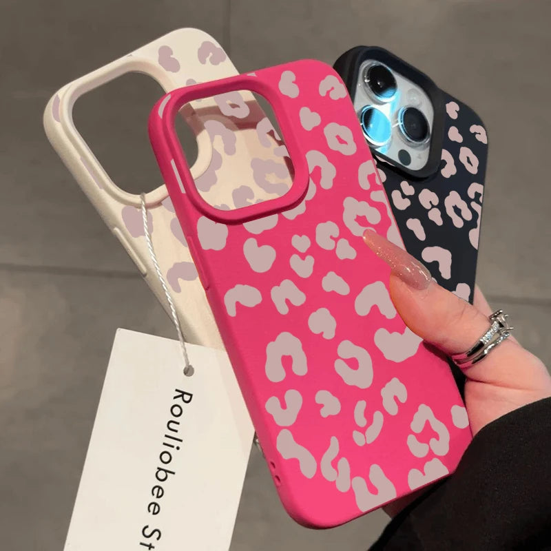 Leopard Print Lychee Pattern Silicone iPhone Case