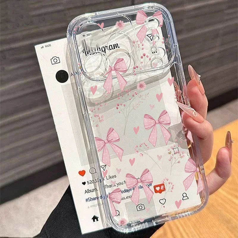 Simple Love Heart Bow Polka Dot Clear iPhone Case