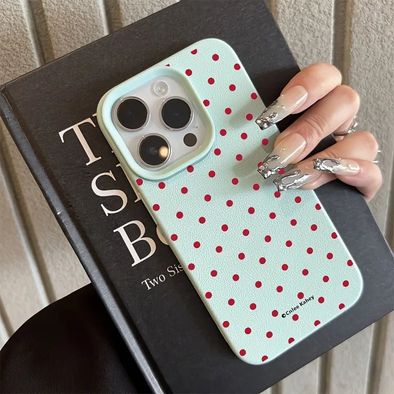 Polka Dot Design Lychee Pattern iPhone Case