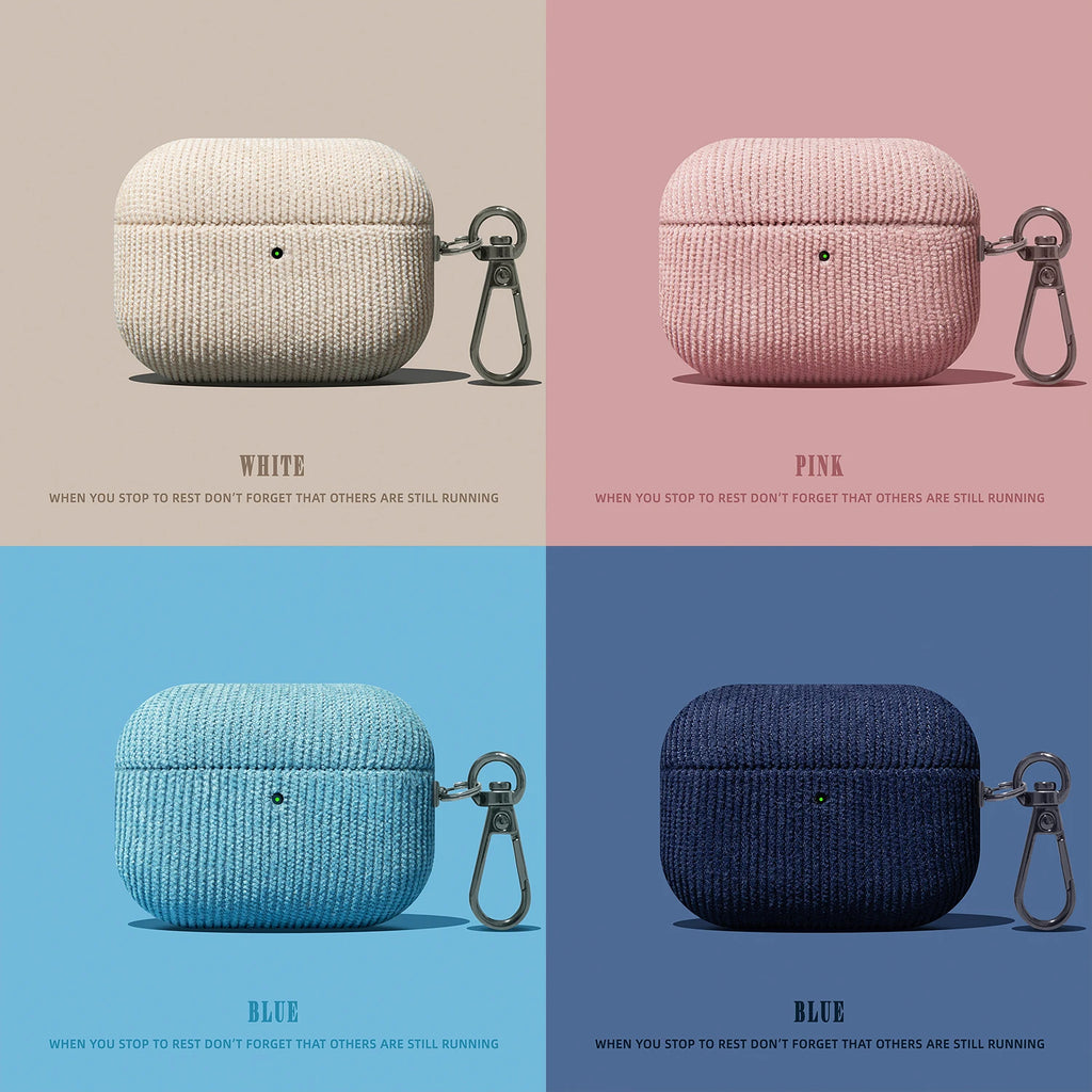 Corduroy AirPods Leather Case with Keychain
