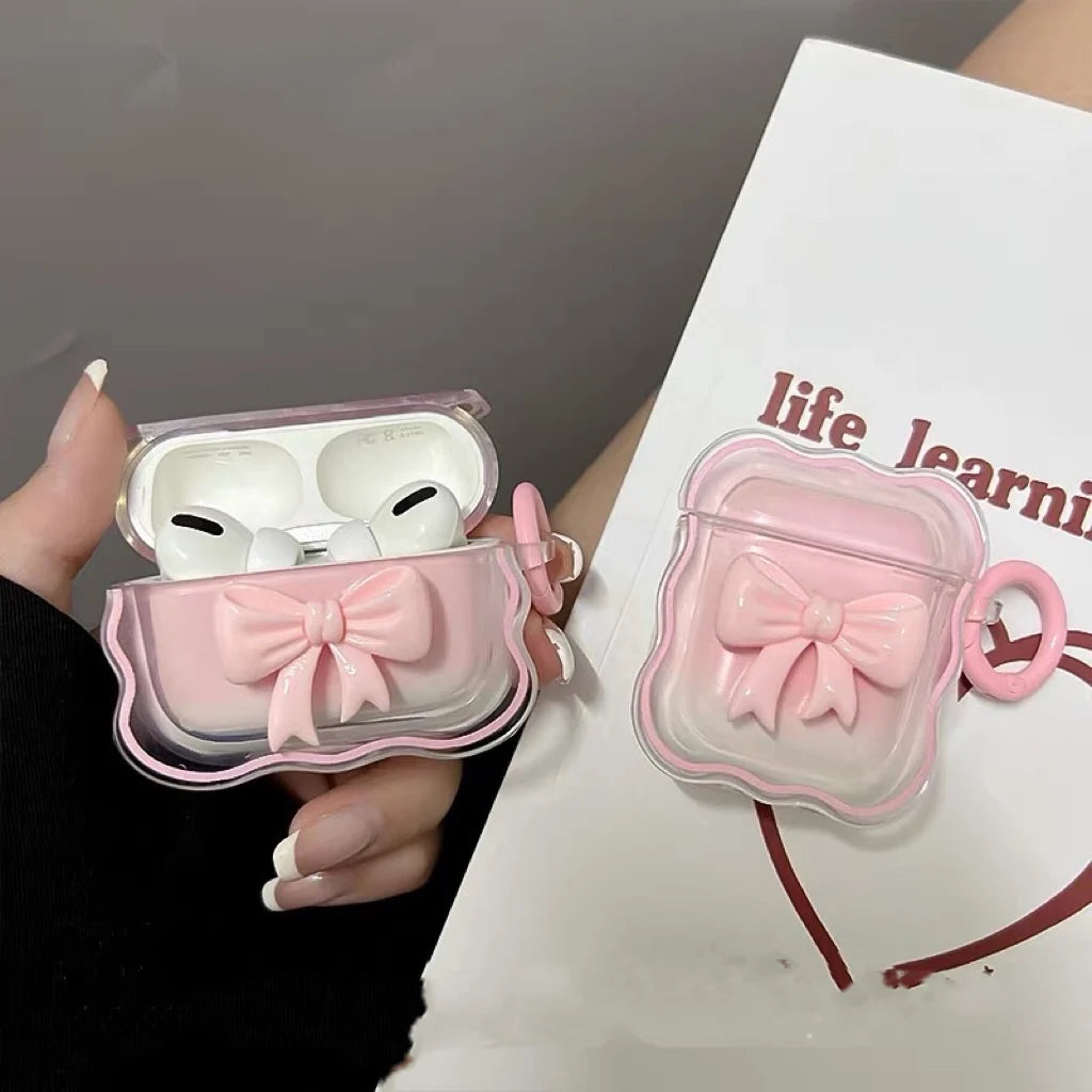 Pink Bow AirPods Floral Case with Keychain