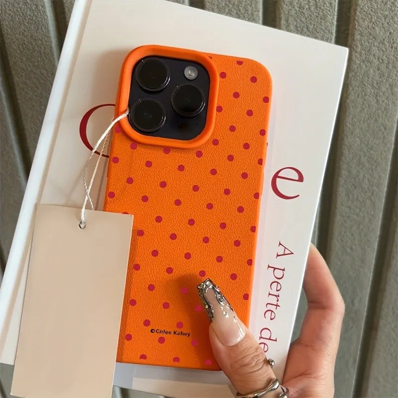 Polka Dot Design Lychee Pattern iPhone Case