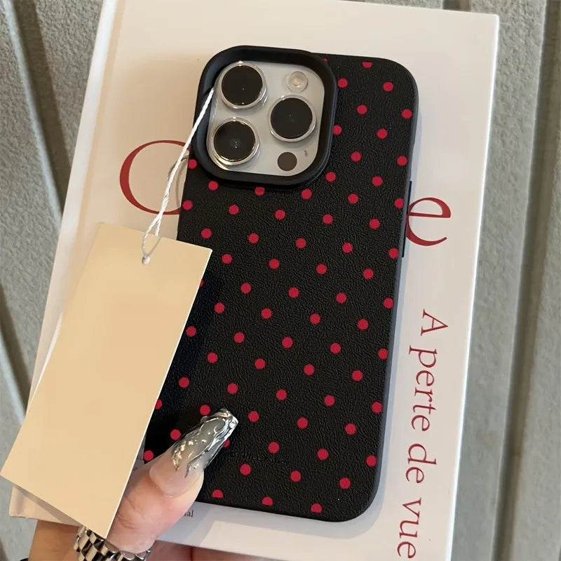 Polka Dot Design Lychee Pattern iPhone Case
