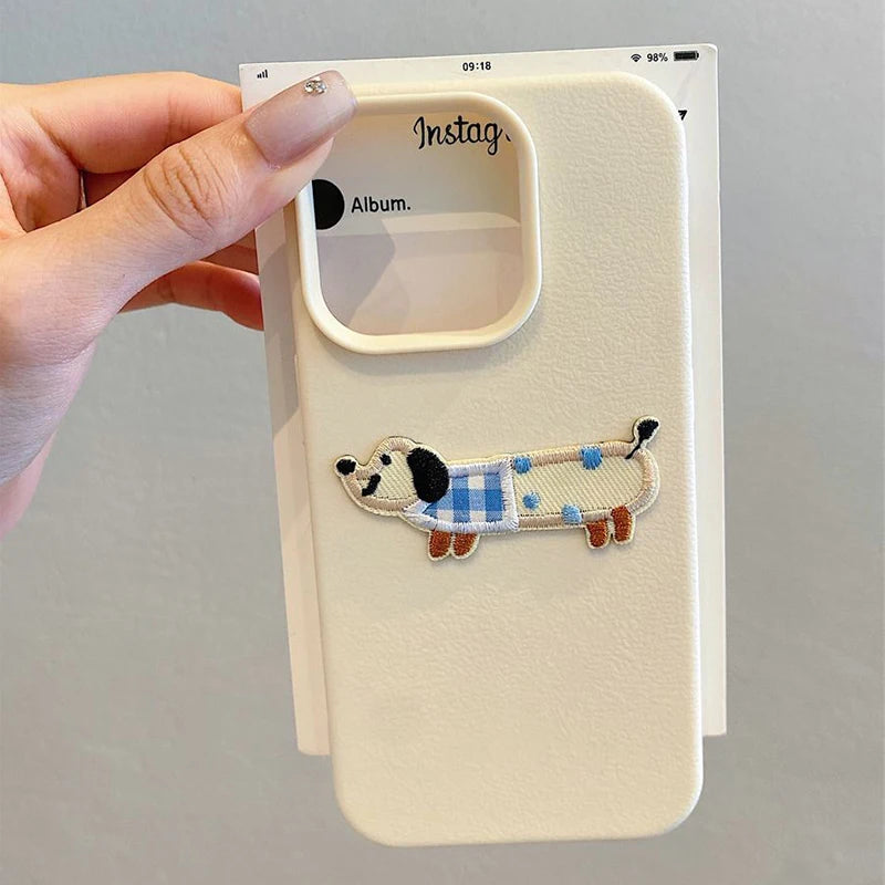 Cute 3D Cartoon Embroidery Dog iPhone Case