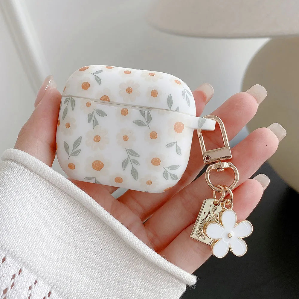 Flower Print AirPods Silicone Case with Keychain