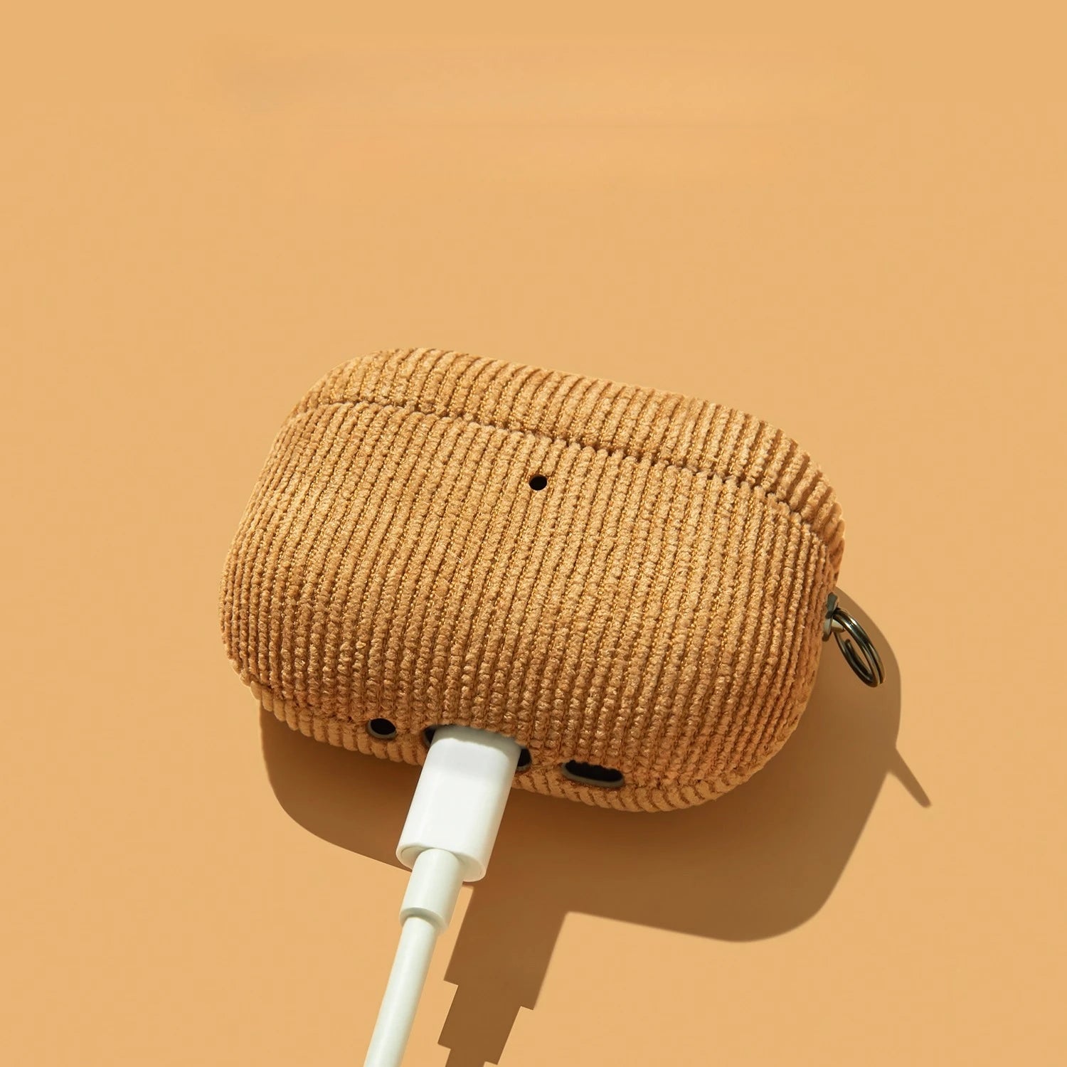 Corduroy AirPods Leather Case with Keychain