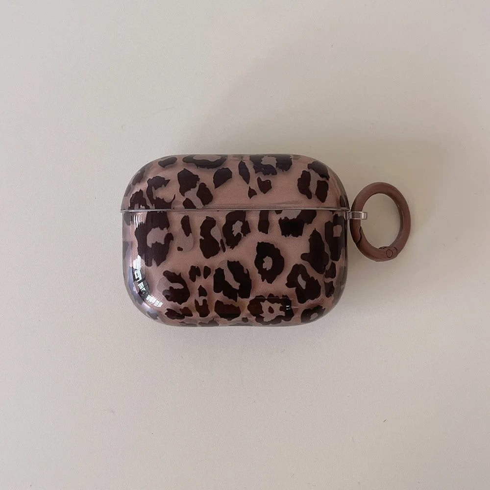 Leopard Print AirPods Case with Heart Pendant