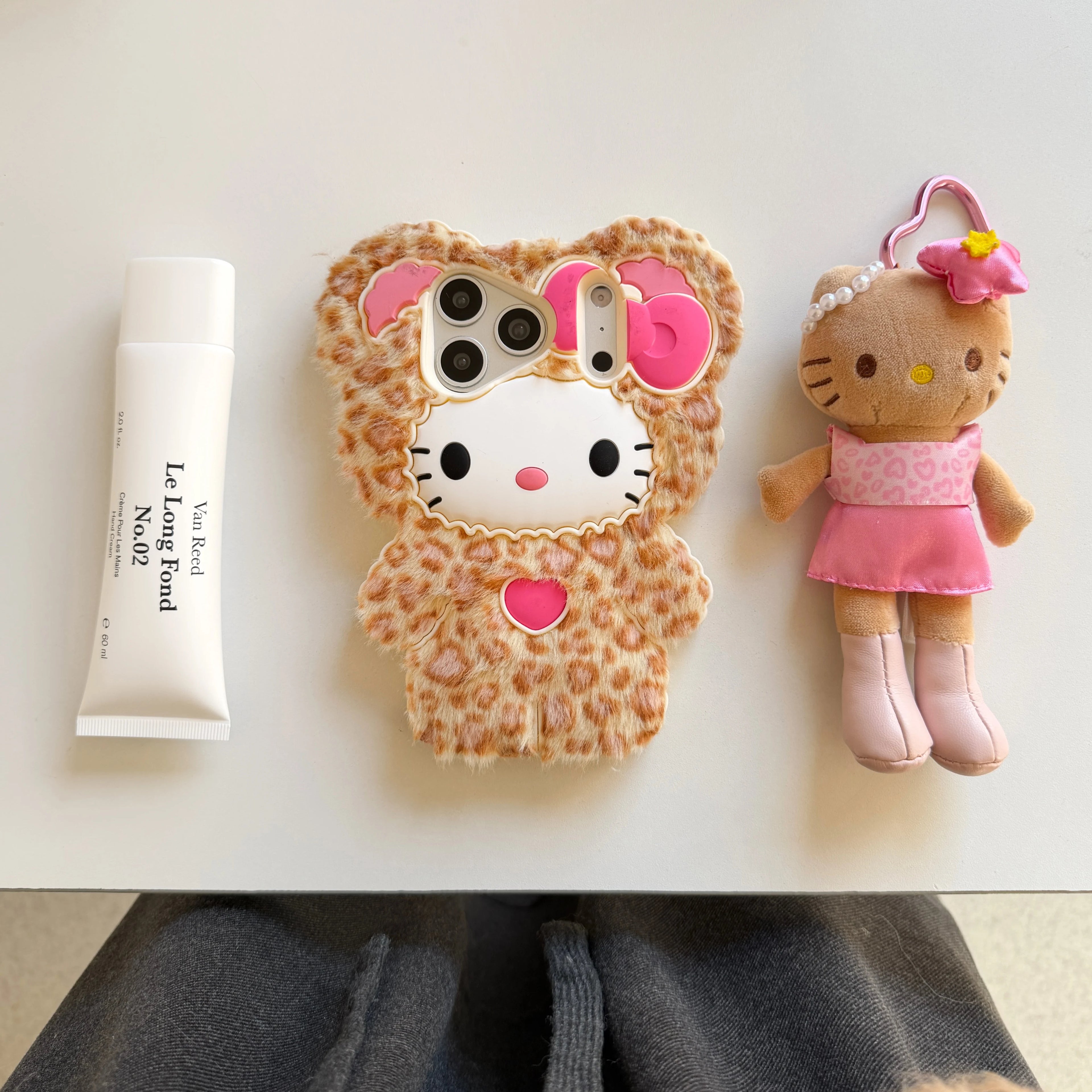 Cute Fluffy Leopard Print Hello Kitty iPhone Case