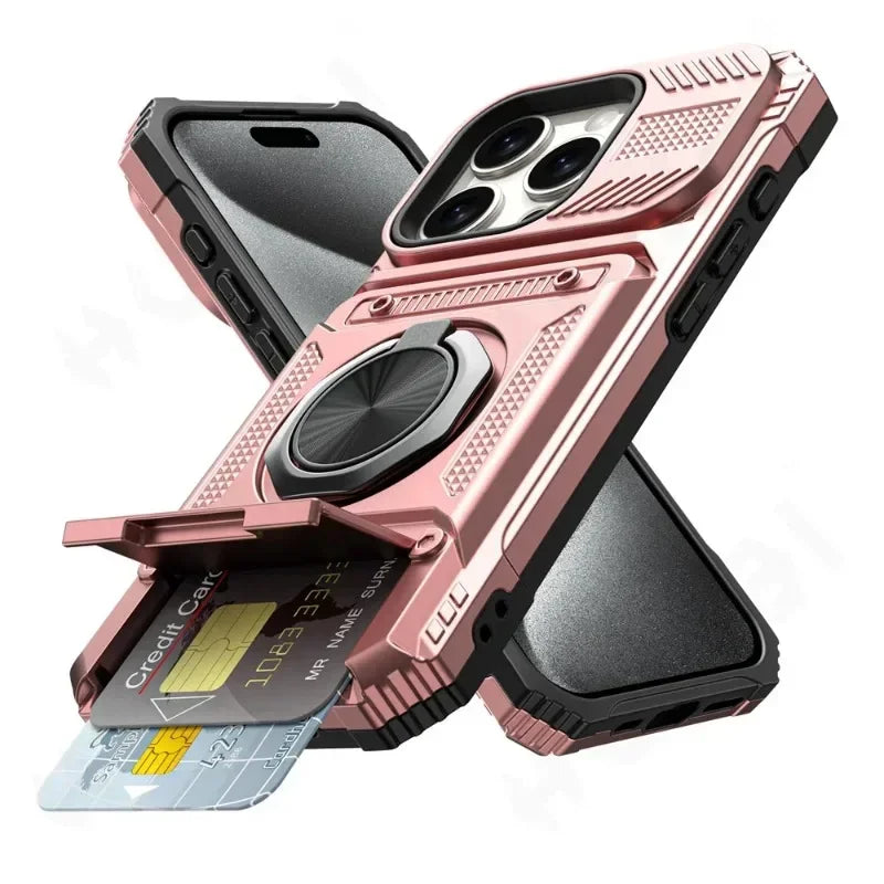 Magnetic Rotated Ring Kickstand Heavy Duty Drop Protection Wallet iPhone Case
