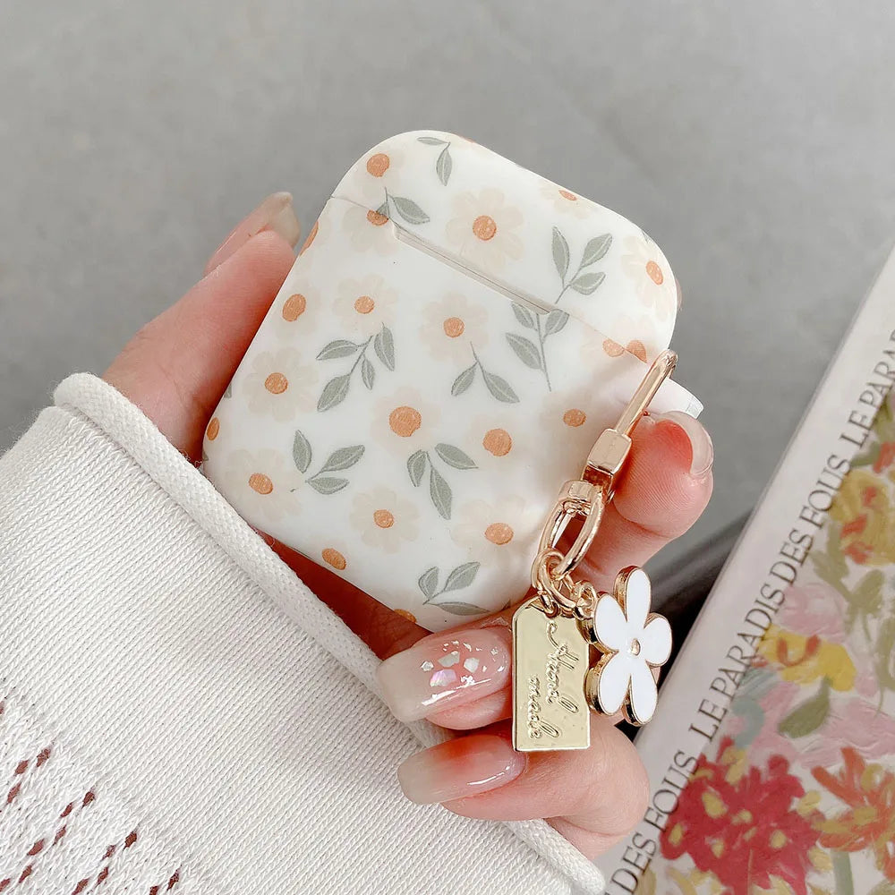 Flower Print AirPods Silicone Case with Keychain