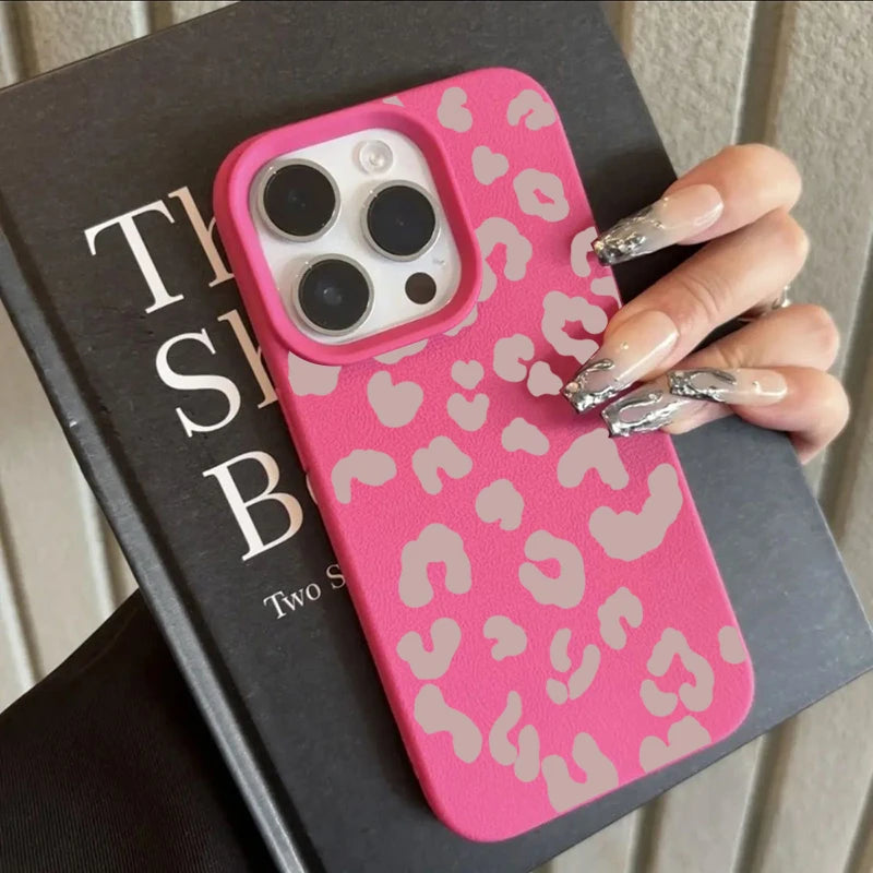 Leopard Print Lychee Pattern Silicone iPhone Case