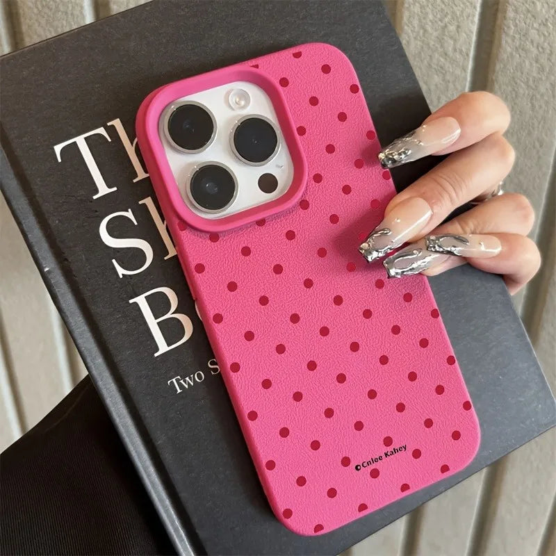 Polka Dot Design Lychee Pattern iPhone Case