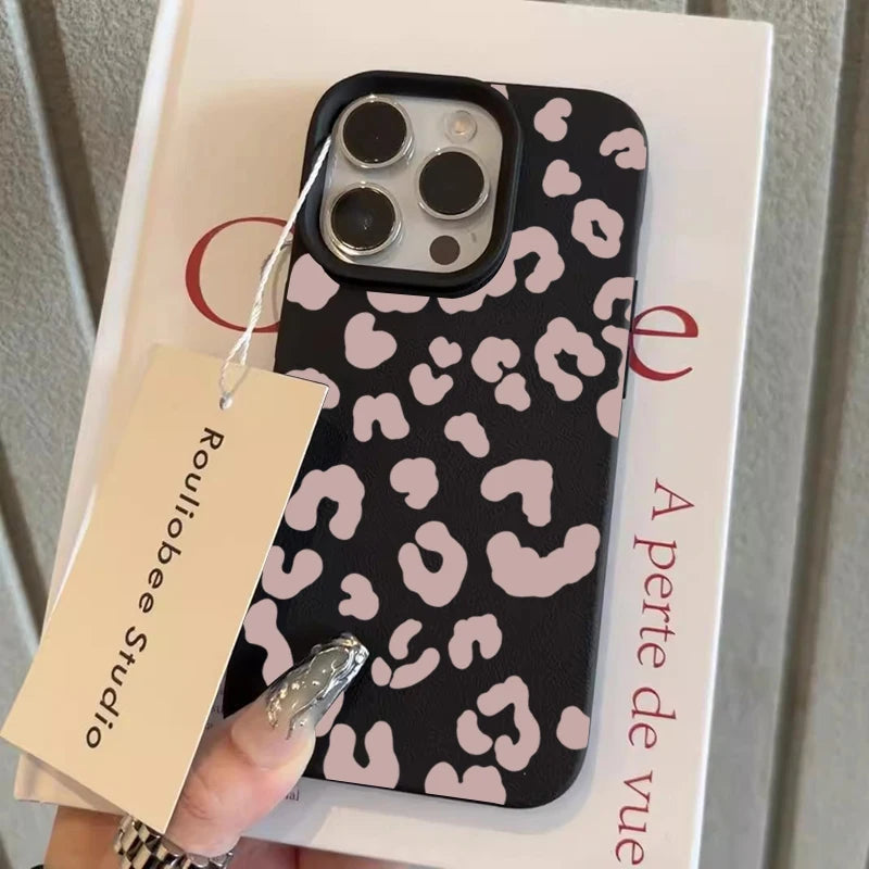 Leopard Print Lychee Pattern Silicone iPhone Case