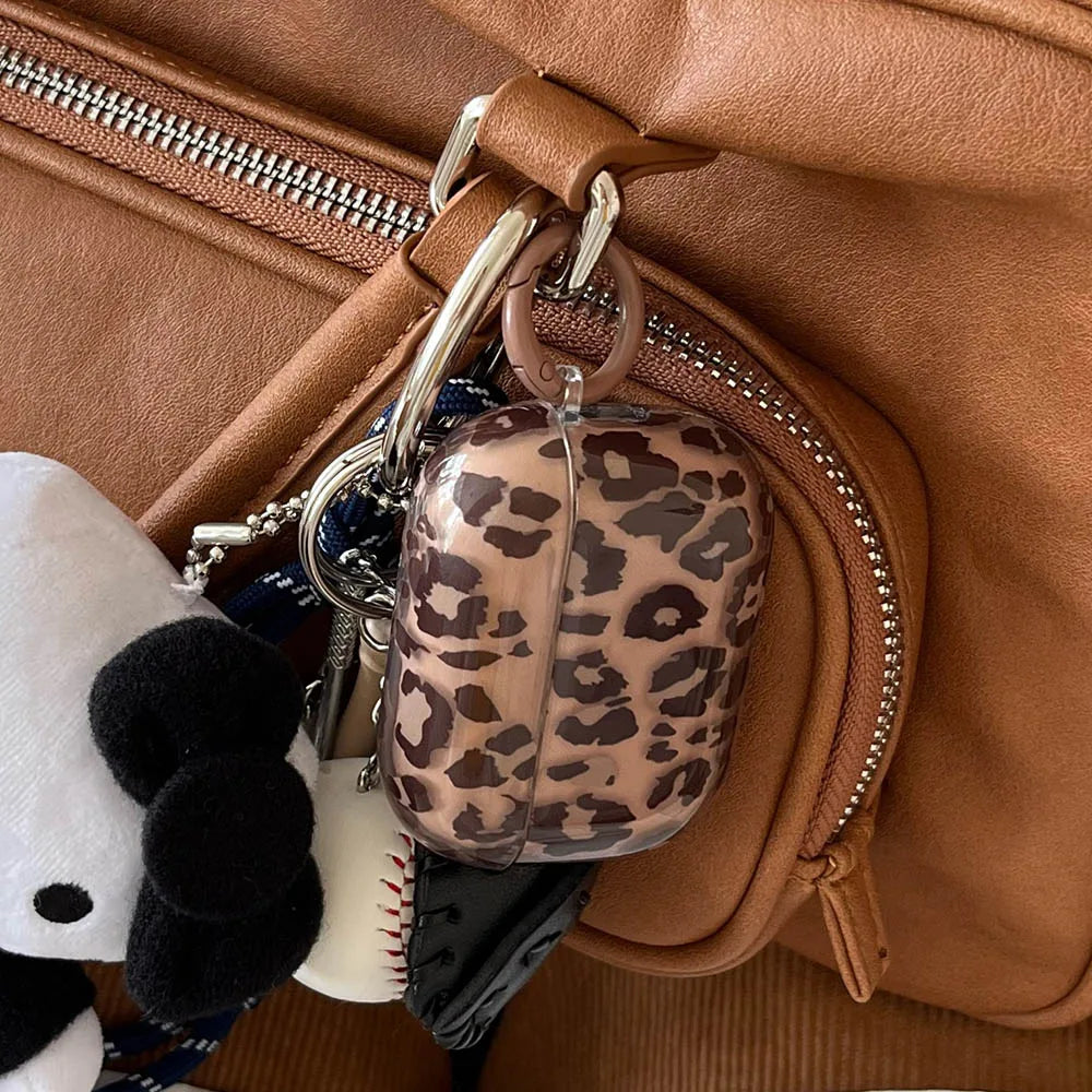 Leopard Print AirPods Case with Heart Pendant