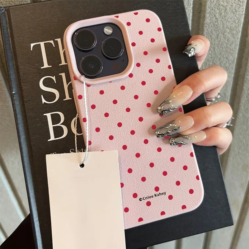 Polka Dot Design Lychee Pattern iPhone Case