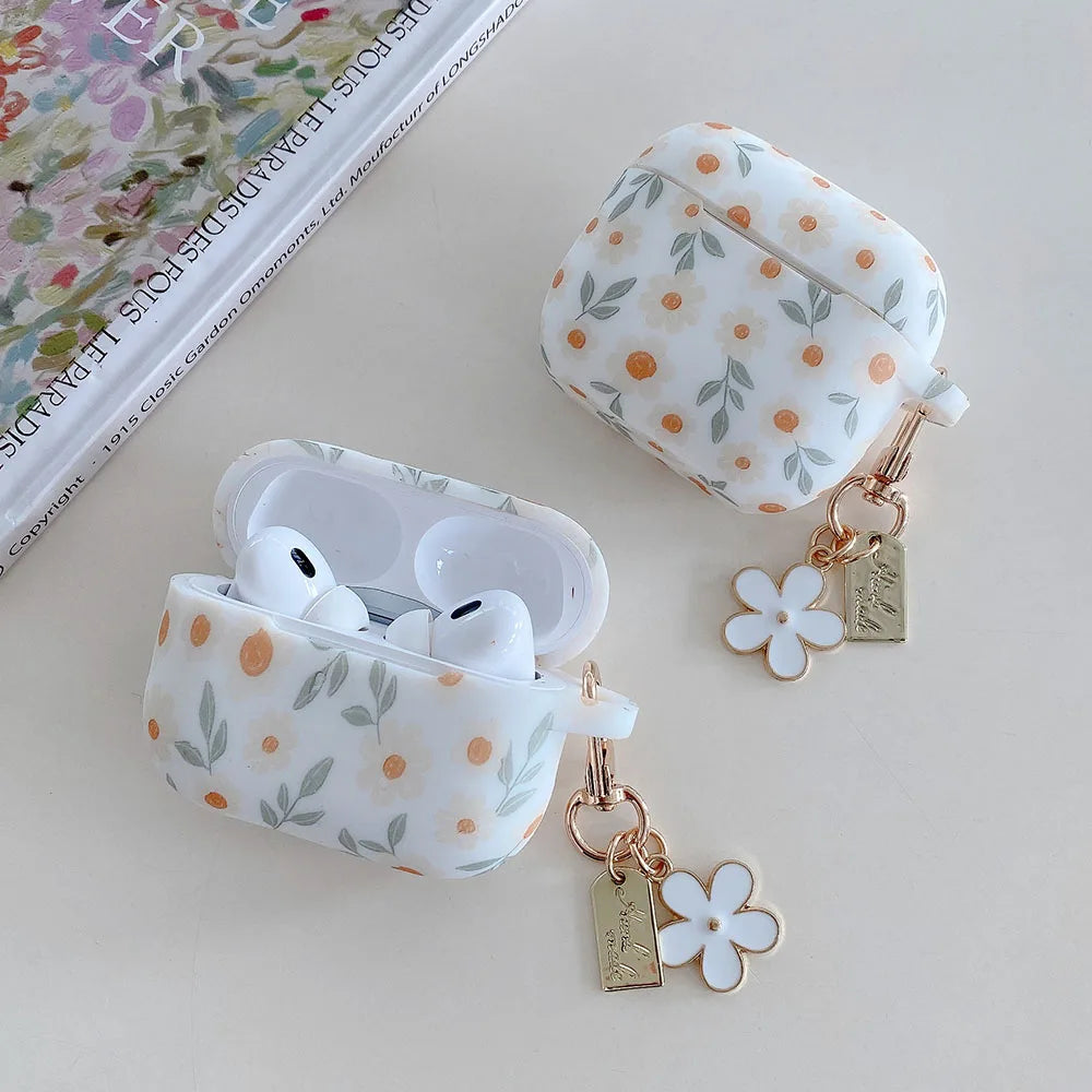 Flower Print AirPods Silicone Case with Keychain