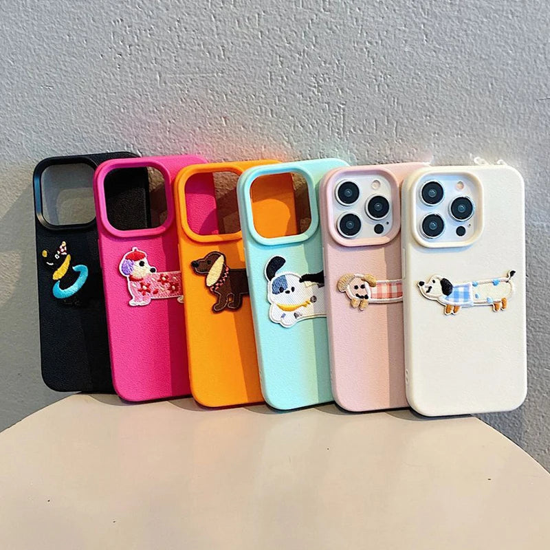 Cute 3D Cartoon Embroidery Dog iPhone Case