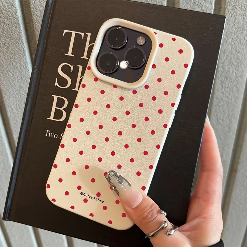 Polka Dot Design Lychee Pattern iPhone Case