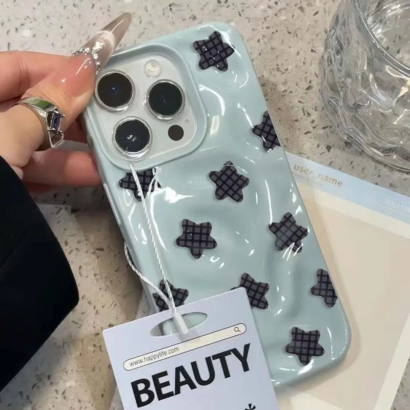 Cartoon Black Checkered Star Pattern iPhone Case