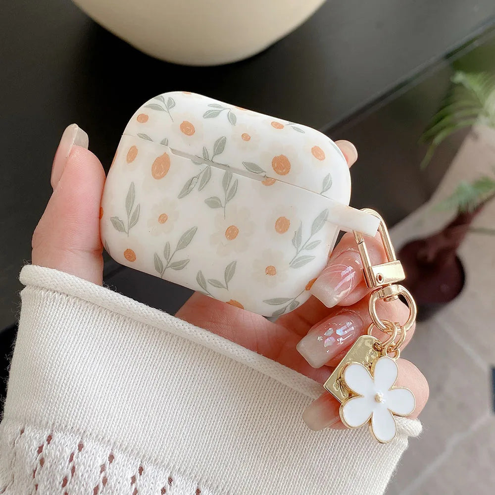 Flower Print AirPods Silicone Case with Keychain
