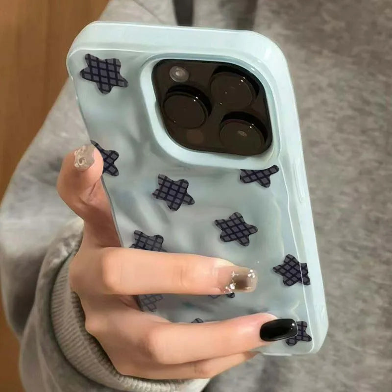 Cartoon Black Checkered Star Pattern iPhone Case