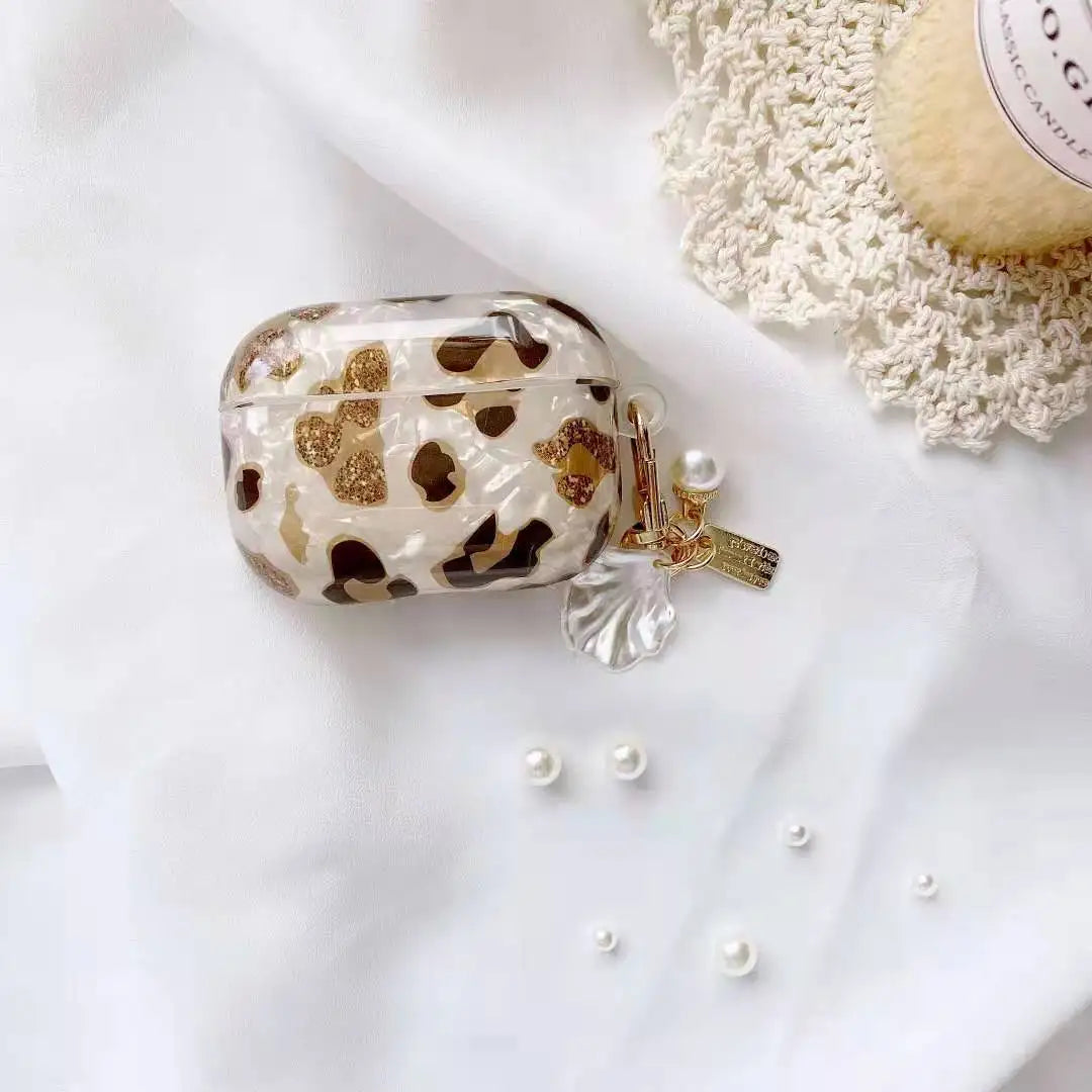 Pearl AirPods Case with Leopard Pendant