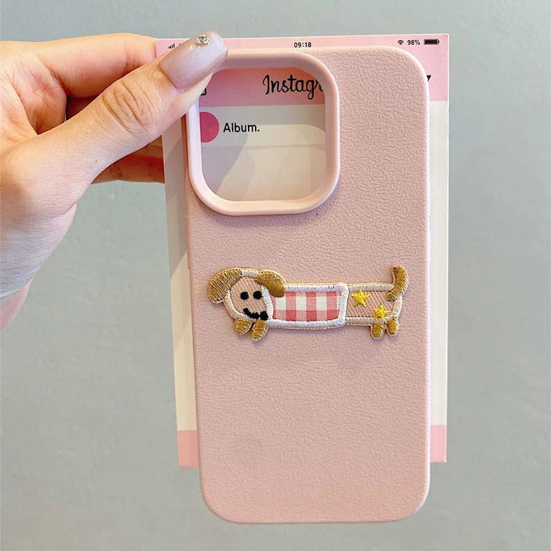 Cute 3D Cartoon Embroidery Dog iPhone Case