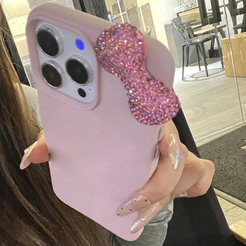 Rhinestone Bow Litchi Pattern Leather iPhone Case