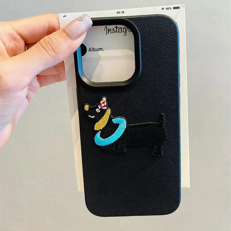 Cute 3D Cartoon Embroidery Dog iPhone Case