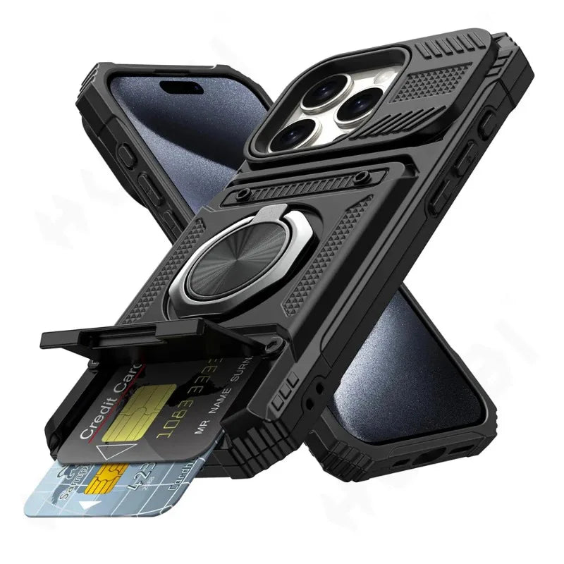 Magnetic Rotated Ring Kickstand Heavy Duty Drop Protection Wallet iPhone Case