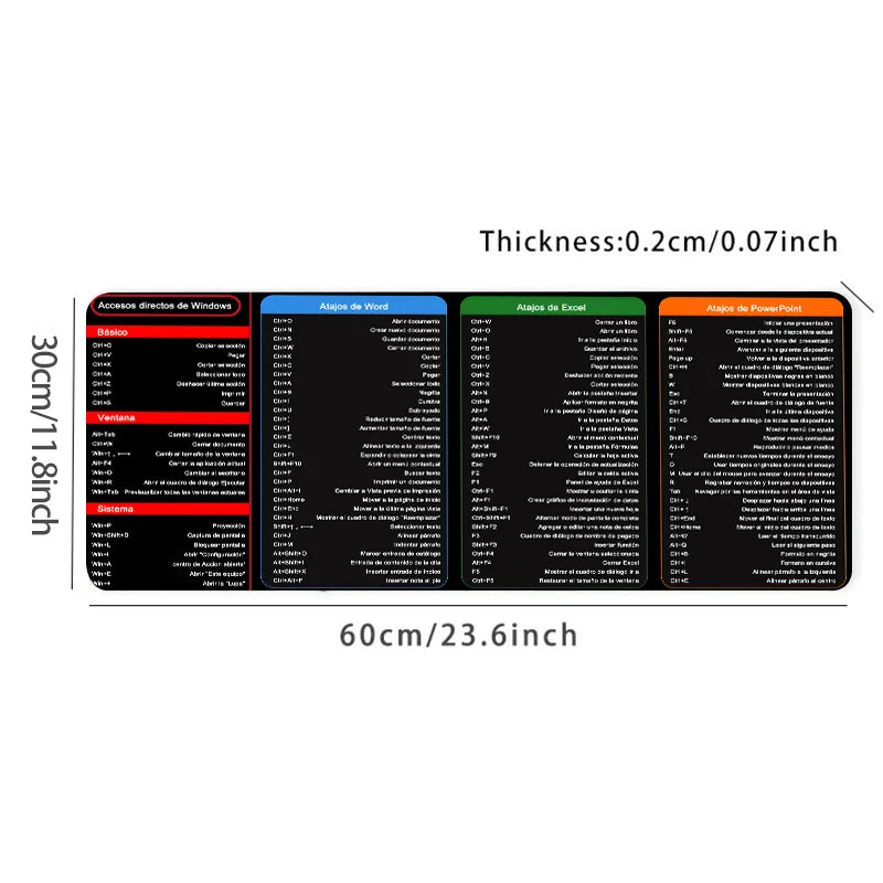 Spanish Excel Shortcuts Mouse Pad Desk Mat