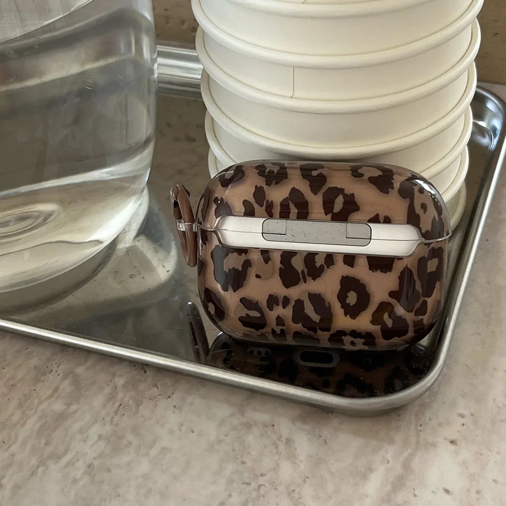 Leopard Print AirPods Case with Heart Pendant