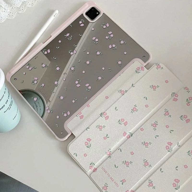 Floral Clear iPad Case with Foldable Stand