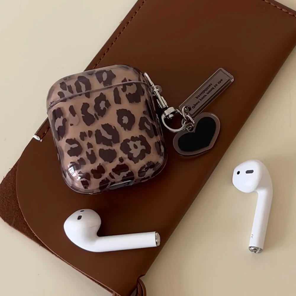 Leopard Print AirPods Case with Heart Pendant