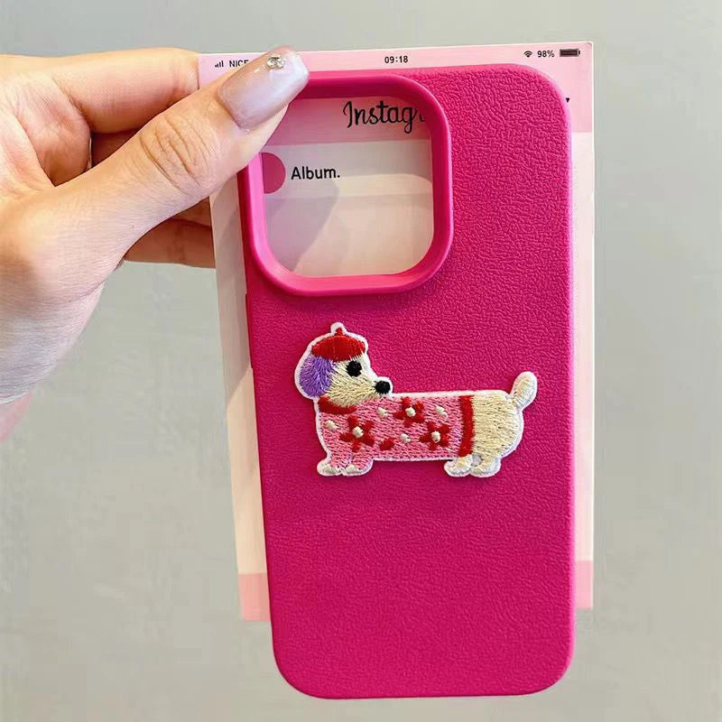Cute 3D Cartoon Embroidery Dog iPhone Case