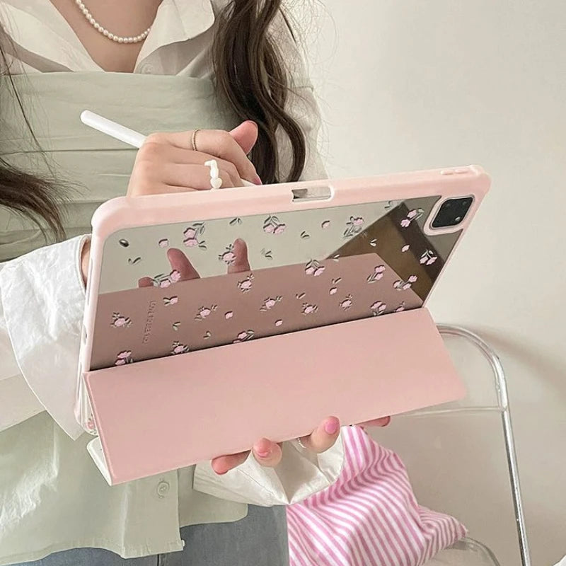 Floral Clear iPad Case with Foldable Stand
