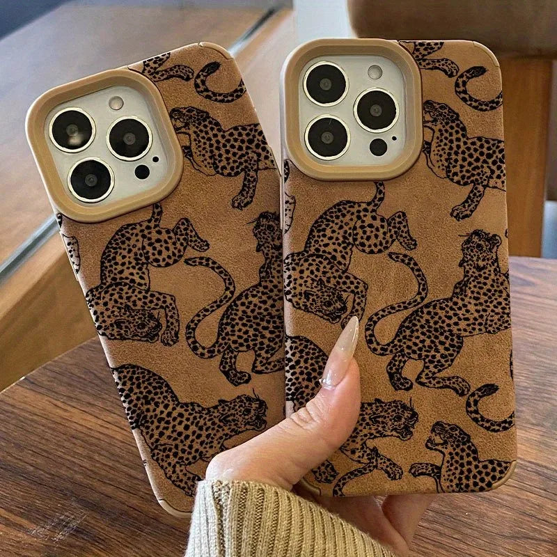 Leopard Pattern Bonded Leather iPhone Case